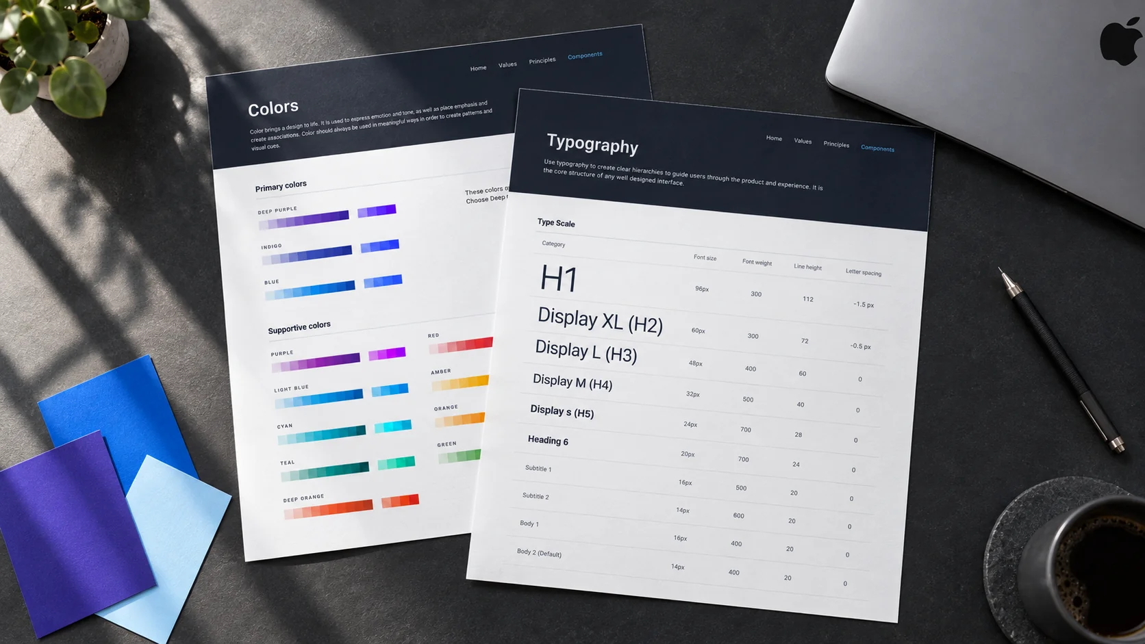 Illustrative IRIS typography and color guidelines arranged as printed design materials.